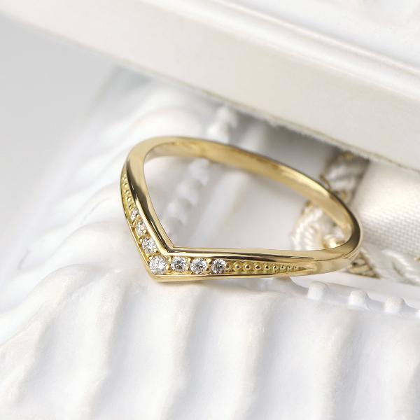 K18 ダイヤモンド Vライン リング 指輪 18金 18k ゴールド V字 ミル打ち 上品 華奢 繊細 かわいい きれい シンプル レディース 爆買の画像