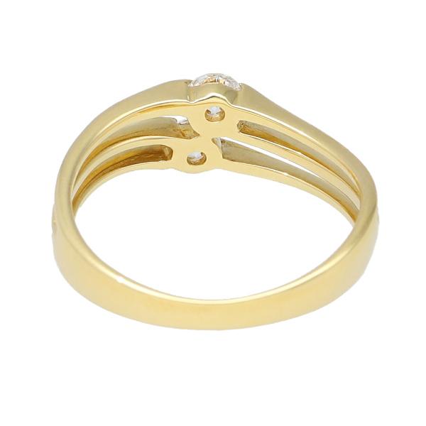 K18 二粒 ダイヤモンド 3連 ゴールド ライン リング 指輪 18金 18k 