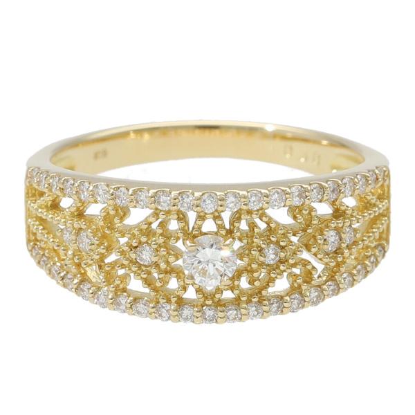 K18 ダイヤモンド 透かし ミル打ち リング 指輪 18金 18k ゴールド