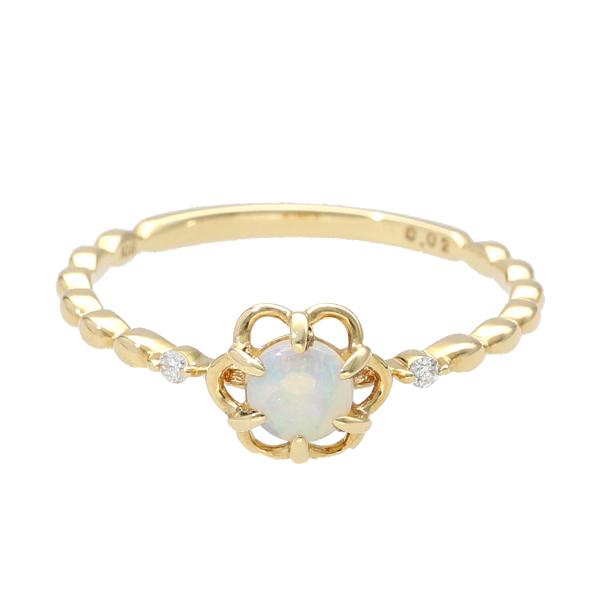 K18 フラワー オパール ゴールドリング 花 ダイヤモンド 18金 18k ゴールド リング 指輪 天然石 透かし かわいい レディース 爆買の画像