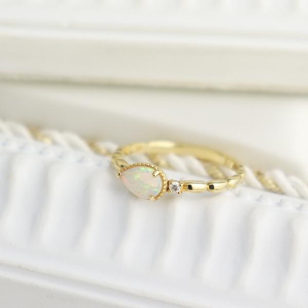 K18 オパール ドロップ ゴールドリング ダイヤモンド 18金 18k 