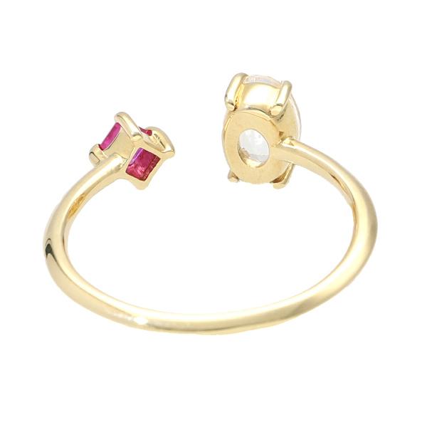 K18 天然石 フォークリング ルビー ムーンストーン 18金 18k ゴールド リング 指輪 フリーリング ファランジリング レディース 爆買の画像