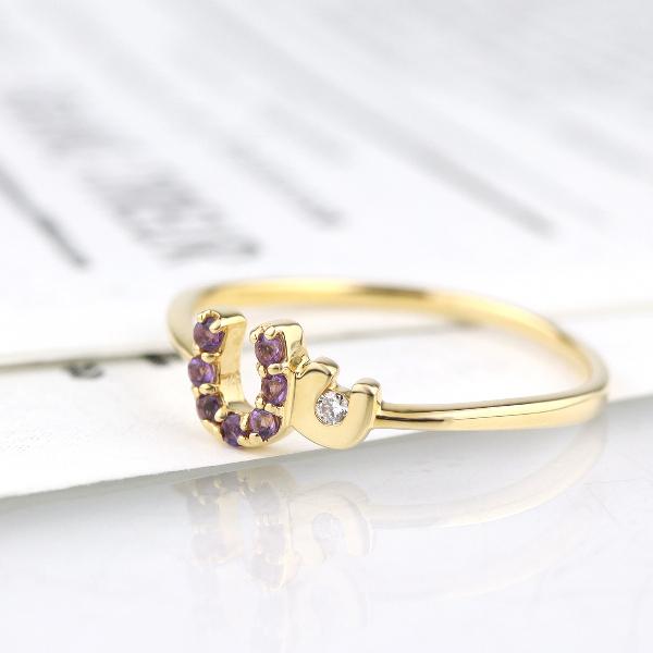 K18 アメジスト ダイヤモンド 馬蹄 リング 指輪 ホースシュー 天然石 誕生石 2月 ゴールド 18金 18k 可愛い 華奢 レディース 爆買の画像