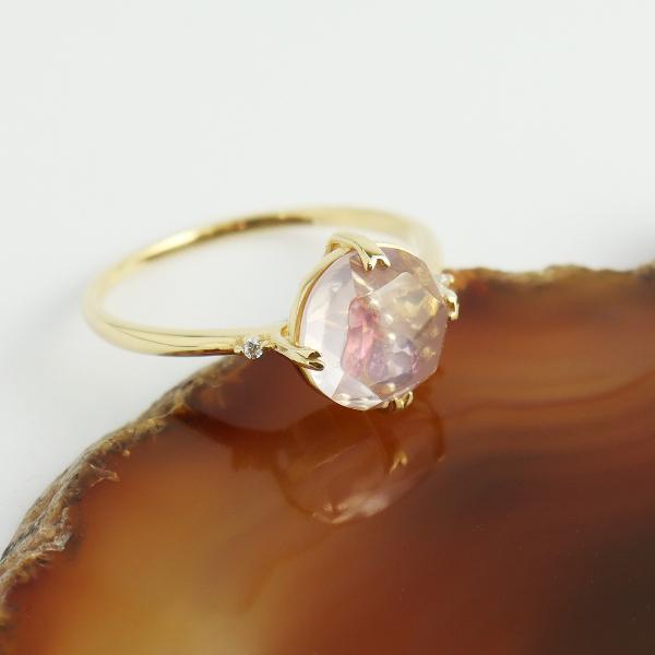 K18 透かし 天然石 リング 18金 18k ゴールド カラーストーン カラフル 色石 指輪 キラキラ ピンク 可愛い かわいい レディース 爆買の画像
