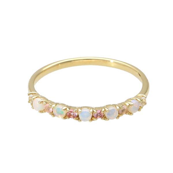 K18 オパール 天然石 ピンク グラデーション エタニティ リング 18金 18k ゴールド 指輪 可愛い かわいい 虹色 遊色 レディース 爆買の画像
