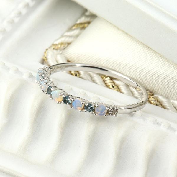 K18 オパール ブルートパーズ エタニティ リング 18金 18k ホワイトゴールド 指輪 天然石 グラデーション ブルー 水色 レディース 爆買の画像