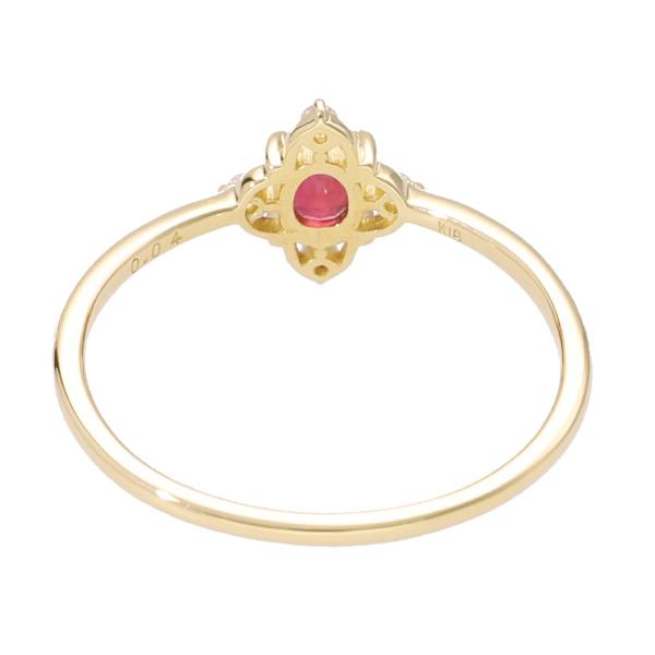 K18 ルビー ダイヤモンド フラワー リング 指輪 18金 18k ゴールド 一粒 オーバル 花 天然 エレガント 大粒 上品 レディース 爆買の画像