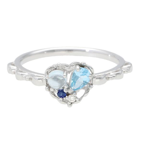 K18 天然石 ハート ホワイトゴールド リング 指輪 ブルートパーズ  