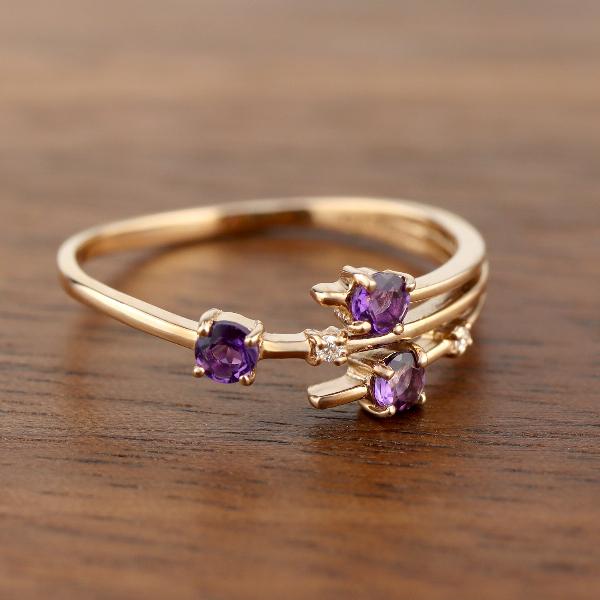 K18 アメジスト ダイヤモンド ピンクゴールド リング 指輪 天然石 誕生石 2月 ゴールド 18金 18k アメシスト 可愛い レディース 爆買の画像