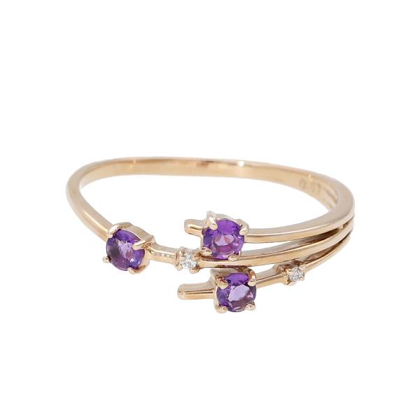 K18 アメジスト ダイヤモンド ピンクゴールド リング 指輪 天然石 誕生石 2月 ゴールド 18金 18k アメシスト 可愛い レディース 爆買の画像
