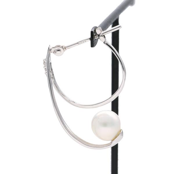 パール ダイヤモンド ホワイトゴールド フープピアス 2P 両耳用 K10 10金 10k ゴールド ピアス 淡水パール 華やか レディース 爆買の画像