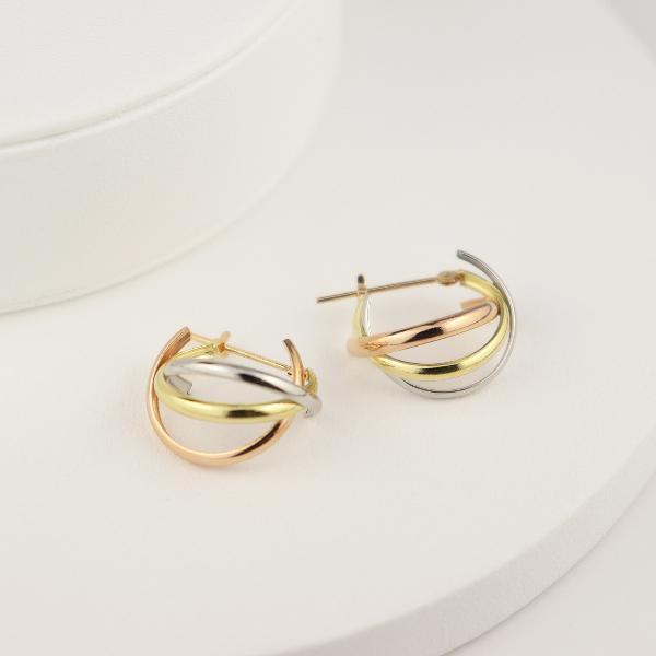 PT900 K18 3連 フープピアス 2P 両耳用 プラチナ ゴールド 18金 18k フープ ピアス 3色 ホワイト ピンク イエロー レディース 爆買の画像