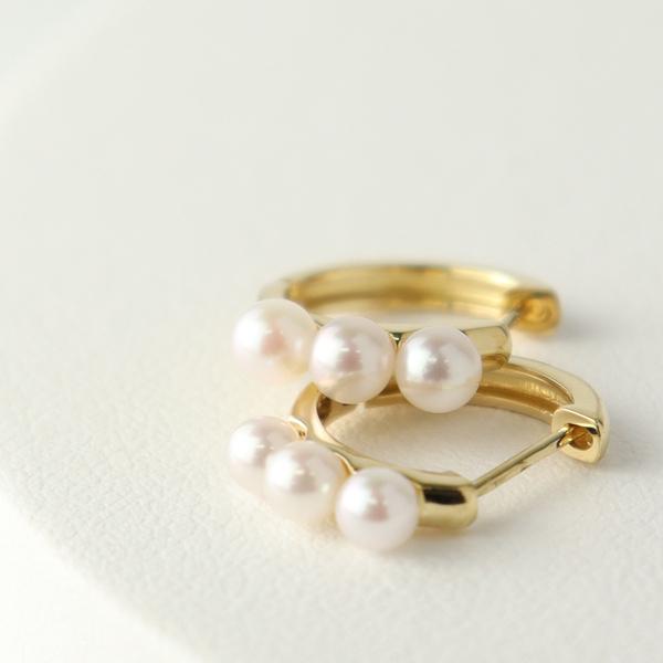 K18 あこや真珠 フープピアス ゴールド ピアス 2P 両耳用 18金 18k アコヤ 真珠 パール フープ 中折れ式 パールピアス レディース 爆買の画像
