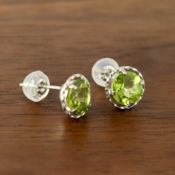 天然石ペリドット ホワイトゴールド ピアス 8月誕生石 K10 ホワイトゴールド ペリドット クローバー ピアス