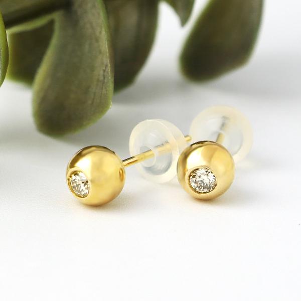 K18 ダイヤモンド 丸玉ピアス ボール ピアス 2P 両耳用 5mm 18金 18k