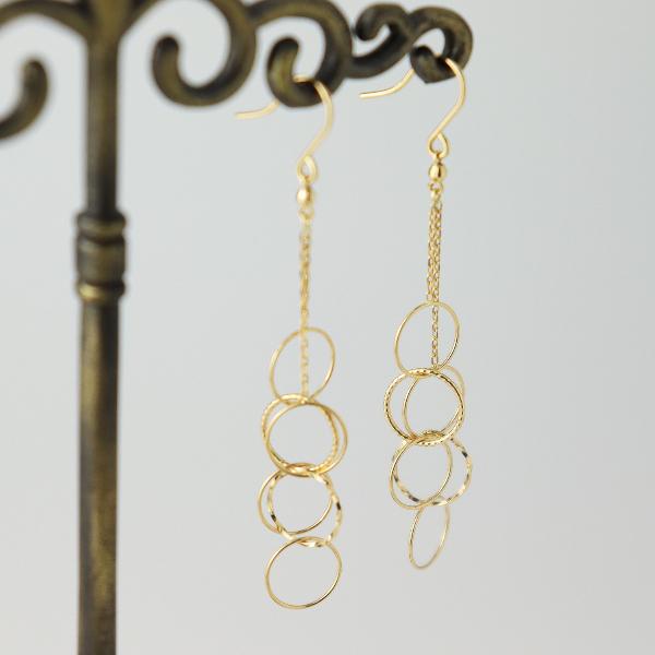 K18 サークル ロング ゴールド ピアス 2P 両耳用 18金 18k 揺れる ロングピアス チェーン 大人 かわいい 華奢 フック レディース 爆買