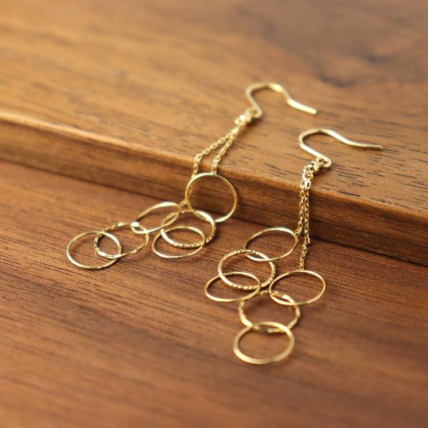 K18 サークル ロング ゴールド ピアス 2P 両耳用 18金 18k 揺れる ロングピアス チェーン 大人 かわいい 華奢 フック レディース 爆買の画像