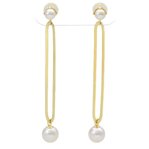 K18 あこや真珠 ロングピアス 2P 両耳用 ピアス パール アコヤ 真珠 18金 18k ゴールド スティック 揺れる 長い 長め レディース 爆買の画像