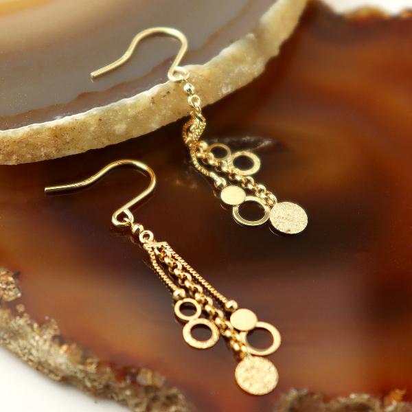 K18 3連 サークル チェーン ゴールドピアス 2P 両耳用 18金 18k