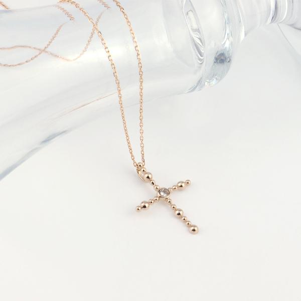 K18 ダイヤモンド クロス ピンクゴールド ネックレス 18金 18k ゴールド 十字架 大ぶり 大きめ 可愛い 大人かわいい レディース 爆買の画像