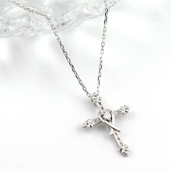 K18 ダイヤモンド クロス ネックレス 18k 18金 ホワイトゴールド 十字架 上品 アンティーク 華やか 華奢 繊細 レディース 爆買の画像