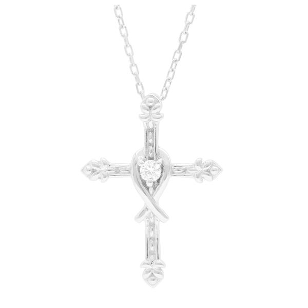 K18 ダイヤモンド クロス ネックレス 18k 18金 ホワイトゴールド 十字架 上品 アンティーク 華やか 華奢 繊細 レディース 爆買の画像