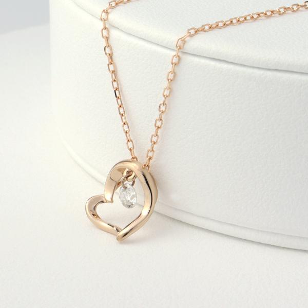 K18 揺れる ダイヤモンド オープンハート ネックレス 18金 18k ピンクゴールド ゴールド ハート かわいい 天然 ダイヤ レディース 爆買の画像