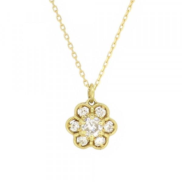 花 ゴールドネックレス(チェーン付きペンダント) 花びら フラワー パヴェ 18金 イエローゴールド ダイヤモンド 爆買