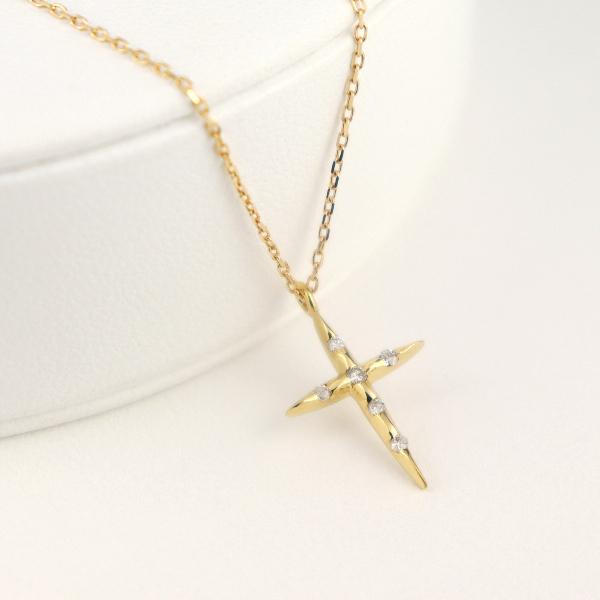 K18 ダイアモンド クロス ネックレス 18金 18k ゴールド 十字架 細身 細め 華奢 シンプル 普段使い 上品 アクセサリー レディース 爆買の画像
