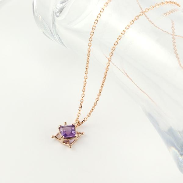 K18 アメジスト スクエア ネックレス 18金 18k ピンクゴールド 天然石 幾何学 四角 ひし形 バゲット かわいい 上品 レディース 爆買の画像