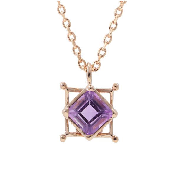 K18 アメジスト スクエア ネックレス 18金 18k ピンクゴールド 天然石 幾何学 四角 ひし形 バゲット かわいい 上品 レディース 爆買の画像