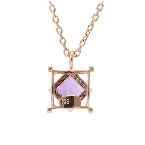 K18 アメジスト スクエア ネックレス 18金 18k ピンクゴールド 天然石 幾何学 四角 ひし形 バゲット かわいい 上品 レディース 爆買の画像