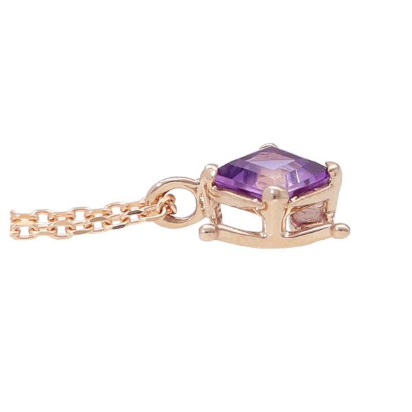 K18 アメジスト スクエア ネックレス 18金 18k ピンクゴールド 天然石 幾何学 四角 ひし形 バゲット かわいい 上品 レディース 爆買の画像