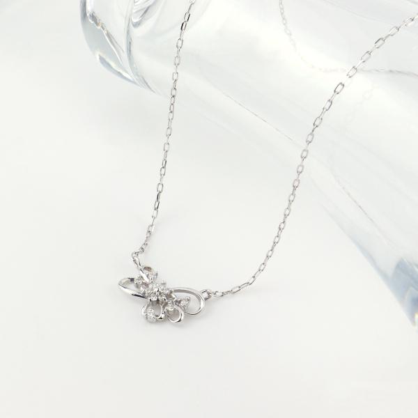 K18 ループ フラワー ダイヤモンド ネックレス 18金 18k ホワイトゴールド 花 ゴールド 華奢 繊細 上品 かわいい レディース 爆買の画像