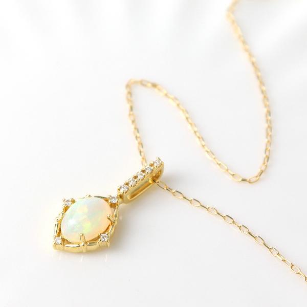 K18 オーバル オパール ダイアモンド ネックレス 18金 18k ゴールド 
