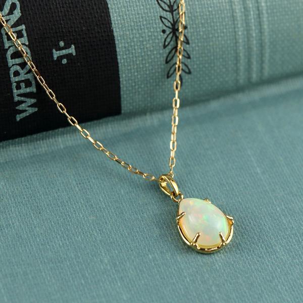 K18 エチオピア産 オパール ネックレス 一粒 ドロップ 18金 18k ゴールド 天然 天然石 滴 雫 誕生石 10月 YG レディース 爆買の画像