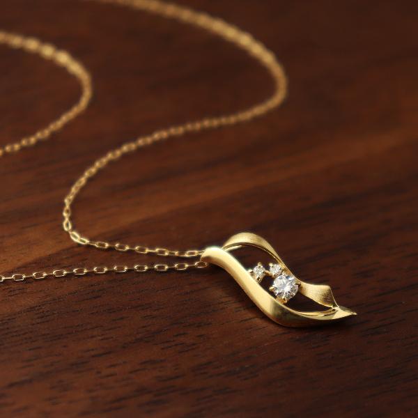 K18 ダイヤモンド ウェーブ ゴールドネックレス 18金 18k ゴールド 