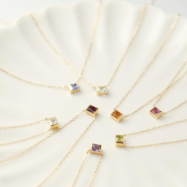 K18 アクアマリン スクエア ゴールド ネックレス 一粒 天然石 誕生石 3月 18金 18k かわいい きれい 上品 普段使い レディース 爆買の画像
