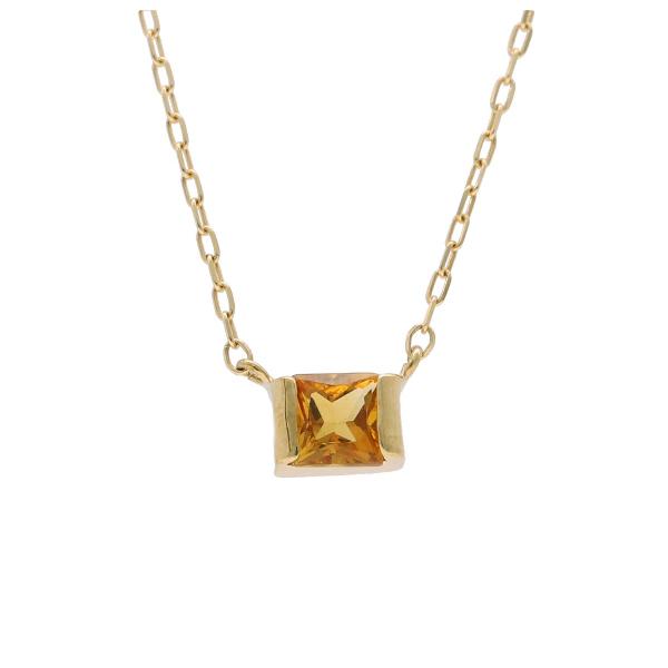 K18 シトリン スクエア ゴールド ネックレス 一粒 天然石 誕生石 11月 18金 18k かわいい きれい 上品 普段使い 色石 レディース 爆買の画像