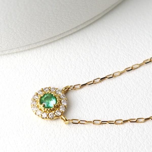 K18 エメラルド ダイヤモンド サークル ネックレス 18金 18k ゴールド イエロー YG 取り巻き 上品 華やか 大人 定番 レディース 爆買の画像
