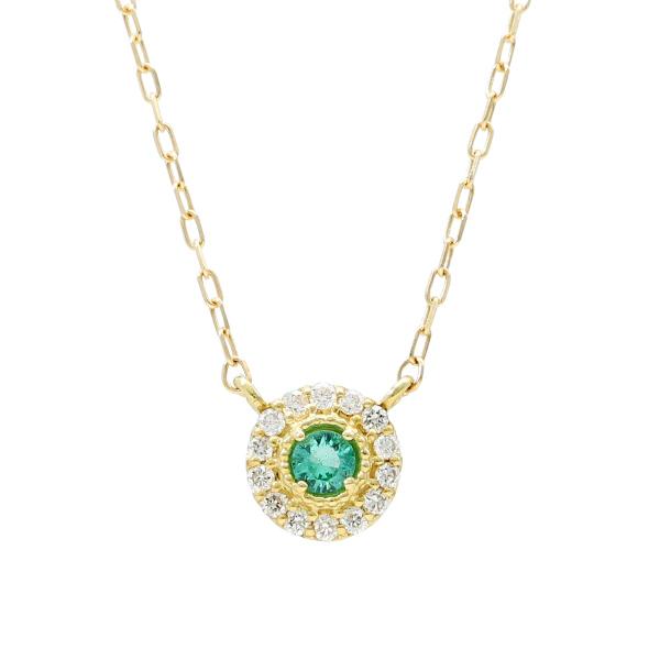 K18 エメラルド ダイヤモンド サークル ネックレス 18金 18k ゴールド イエロー YG 取り巻き 上品 華やか 大人 定番 レディース 爆買の画像
