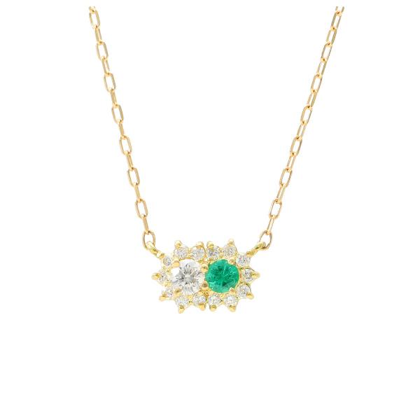 K18 エメラルド ダイヤモンド フラワー ネックレス 18金 18k ゴールド 誕生石 5月 天然 ダイヤ 華奢 華やか 上品 気品 レディース 爆買の画像