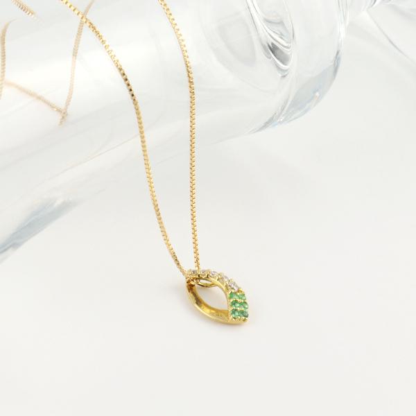 K18 エメラルド ダイヤモンド マーキス ゴールドネックレス 18金 18k ゴールド ネックレス ひねり 上品 エレガント レディース 爆買の画像