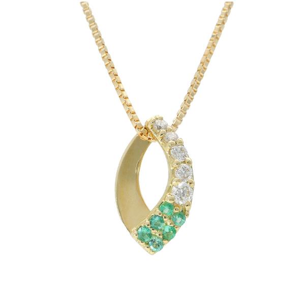 K18 エメラルド ダイヤモンド マーキス ゴールドネックレス 18金 18k ゴールド ネックレス ひねり 上品 エレガント レディース 爆買の画像