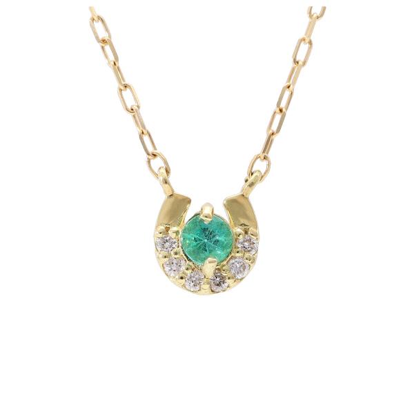 K18 エメラルド 馬蹄 ゴールド ネックレス ホースシュー ダイヤモンド 18金 18k ゴールドネックレス 馬蹄形 華奢 上品 レディース 爆買の画像