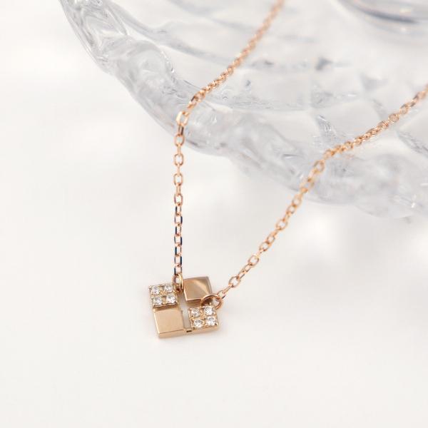 K18 ダイアモンド スクエア プレート ネックレス 18金 18k ピンク 