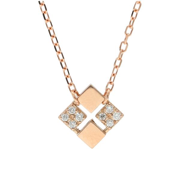 K18 ダイアモンド スクエア プレート ネックレス 18金 18k ピンク
