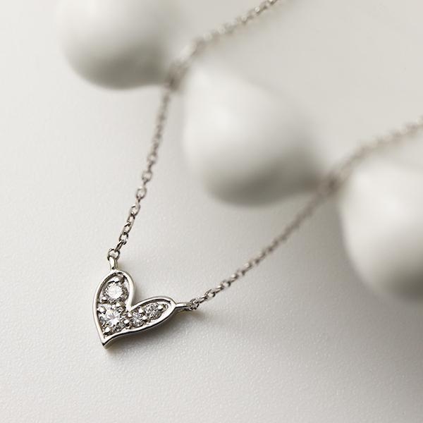 ハート ダイヤモンド パヴェ ネックレス K10 ホワイトゴールド ゴールド 10金 10k 天然 ダイヤ シンプル かわいい レディース
