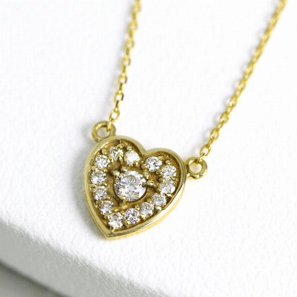 ハート ダイヤモンド パヴェ ネックレス K10 ゴールド 10金 10k プレート 天然 ダイヤ かわいい シンプル 華やか レディース 爆買の画像