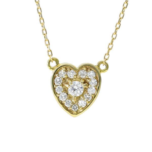 ハート ダイヤモンド パヴェ ネックレス K10 ゴールド 10金 10k プレート 天然 ダイヤ かわいい シンプル 華やか レディース 爆買の画像